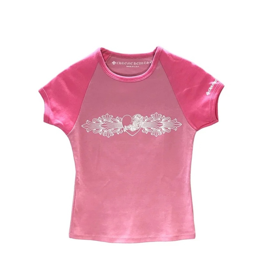 Chrome heart pink baby tee
